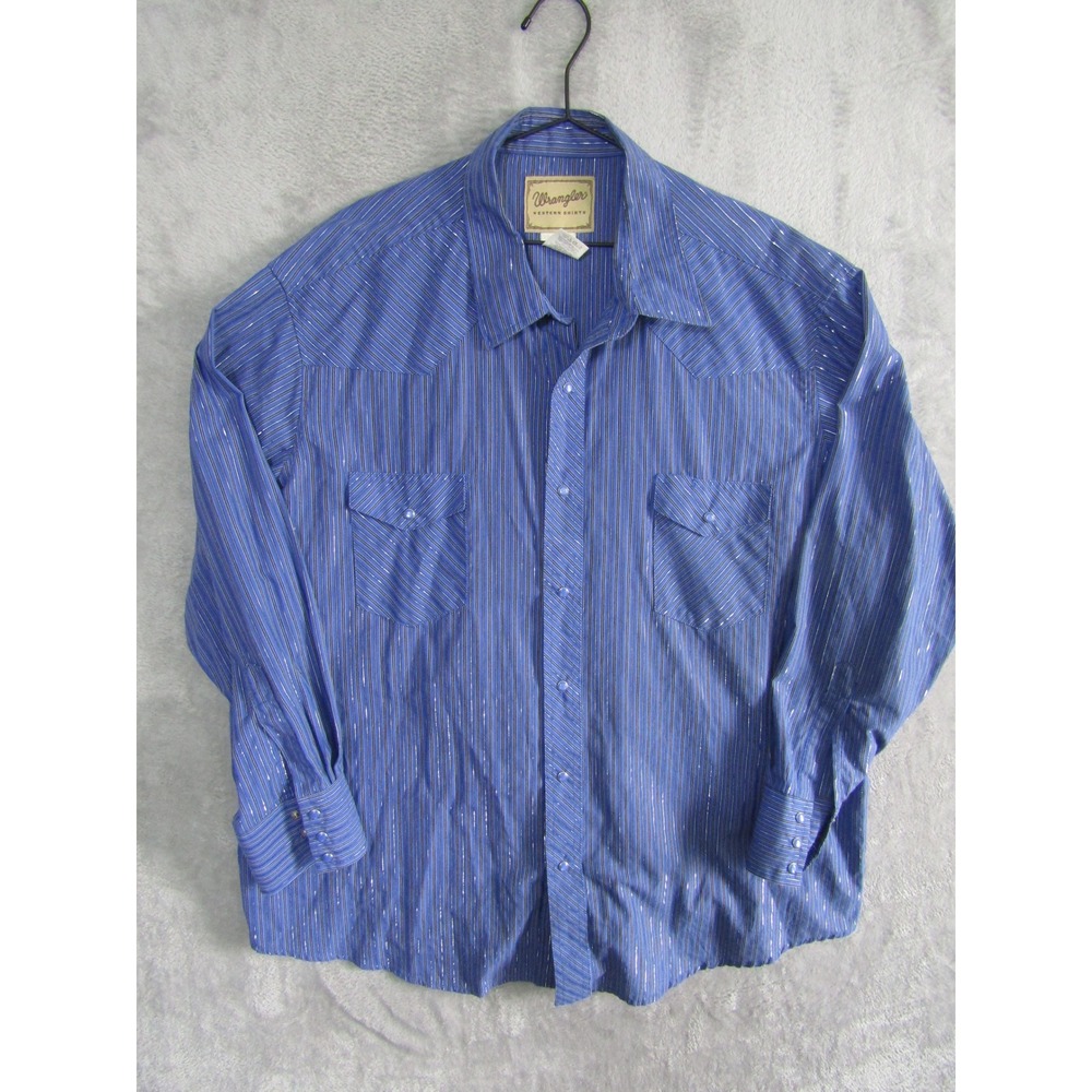 Wrangler Western Shirts Blue Striped Metallic Thread Long Sleeve Mens XL Country